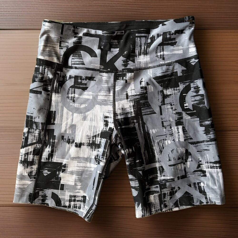 Calvin Klein Performance Sz L Biker Shorts CK Logo Graffiti High Rise Streetwear